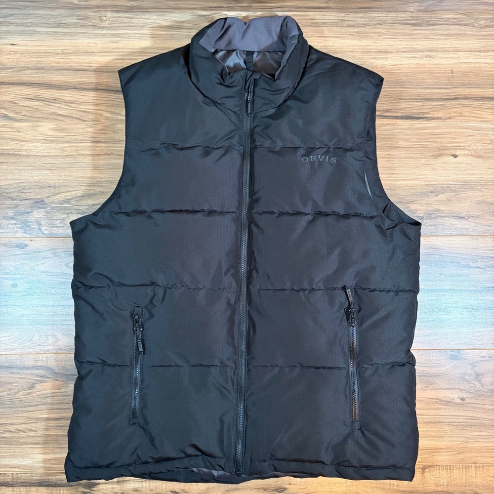 Orvis Mens Ripstop Insulated Puffer Vest Black Full Zip Quilted Size Medium